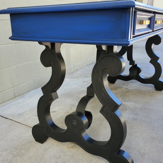 1970s Mid-Century Writing Desk Painted Sapphire Blue & Black For Sale In Los Angeles - Image 6 of 13