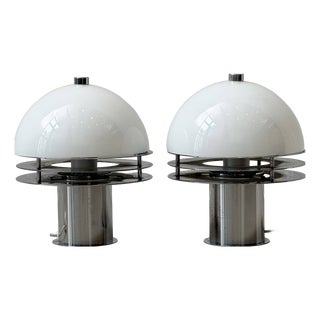 Space Age Table Lamps with Opal Glass Dome and Chrome Rings, 1970s For Sale