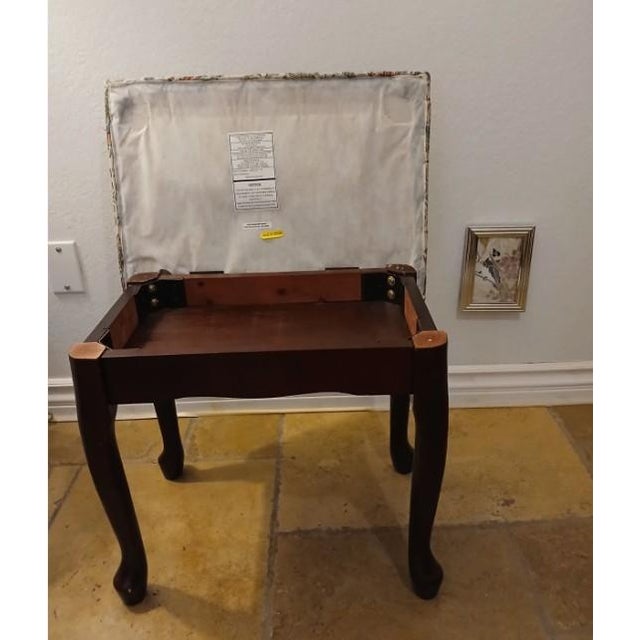 Vanity Bench Mahogany Queen Ann Tapestry Style Piano Foot Stool 2008 For Sale - Image 9 of 17