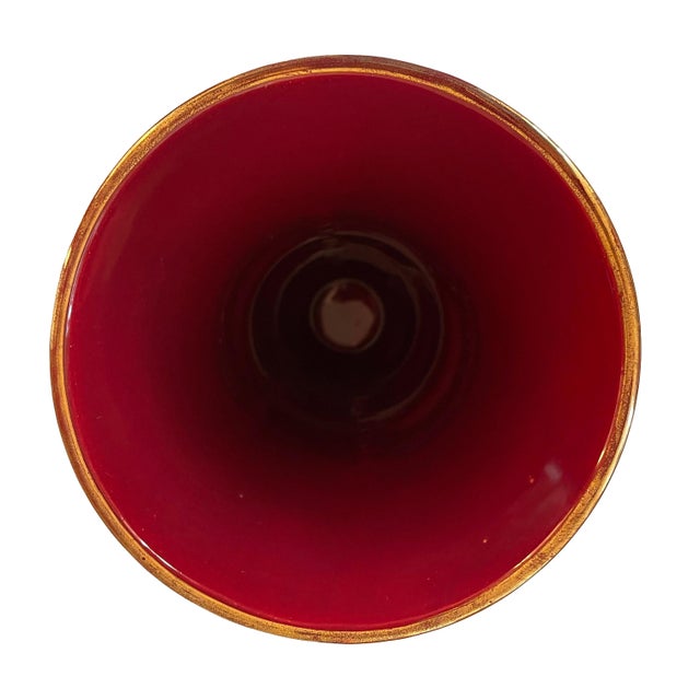 Red & Gold Art Deco Ceramic Vase, Blanche Letalle for Saint-Clement 1950s For Sale - Image 4 of 6