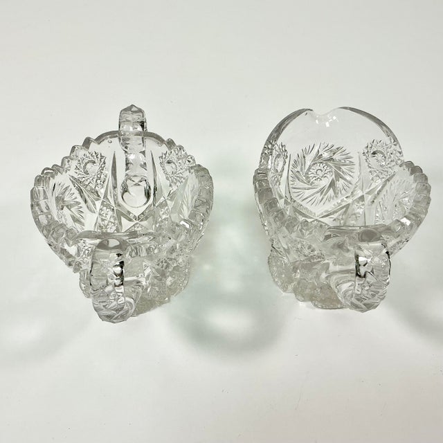 Late 1800s Antique Boho Chic Hollywood Regency American Brilliant Cut Creamer & Sugar - A Pair For Sale - Image 15 of 17