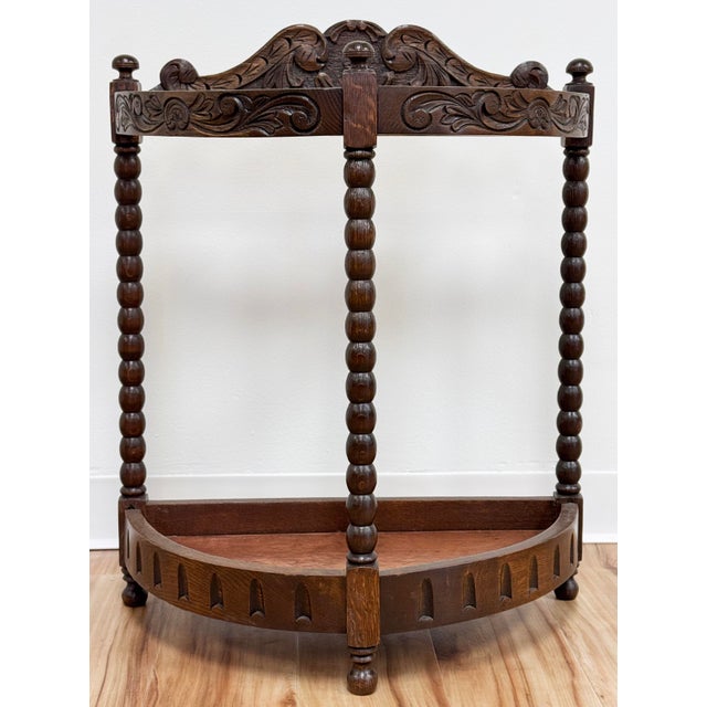 English Antique English Edwardian Carved Wood Umbrella Stand For Sale - Image 3 of 8