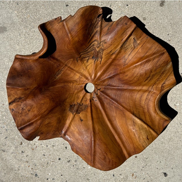 Large Flat Wavy Leaf-Shaped Teak Pendant Light with Floral Design For Sale - Image 9 of 12