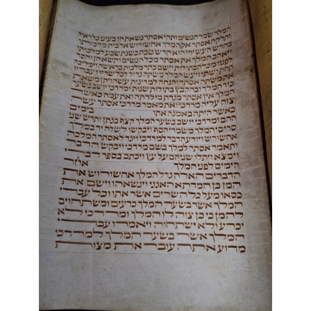 Antique 19th C Megillat Esther Parchment Scroll Ashkenazi Script Wood Roller For Sale - Image 17 of 17