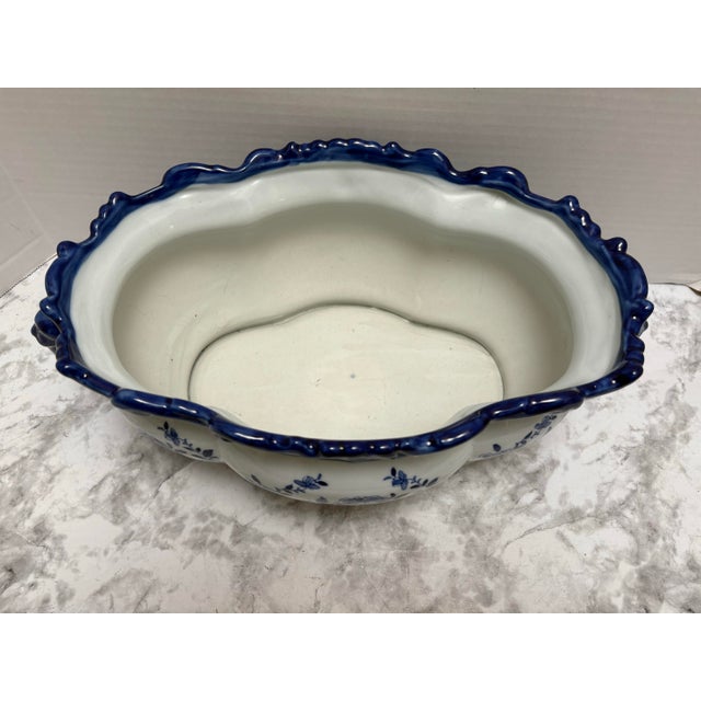 Farmhouse Large Blue and White Floral Plant Vessel For Sale - Image 3 of 8