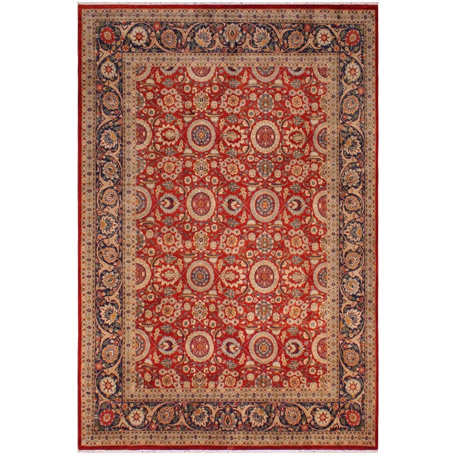 Shabby Chic Agra Tabriz Pak-Persian Red/Blue Wool Rug - 9'2'' X 12'3'' For Sale - Image 9 of 9