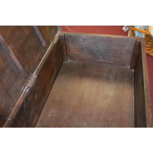 1980s 1980s Hand Painted Color Florals Large Wooden Trunk Box / Coffee Table W/Iron Rings For Sale - Image 5 of 13