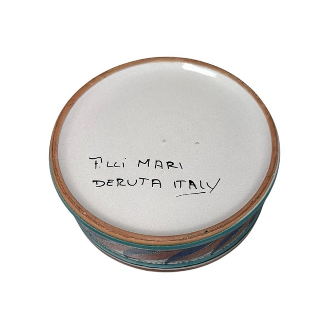Mid-Century Modern Vintage F.lli Mari Deruta Italy Majolica Hand Painted Geometric Lidded Bowl For Sale - Image 3 of 5