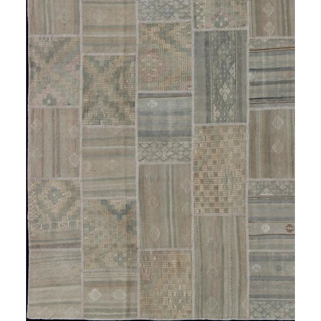 Traditional Large Turkish Kilim in Tan, Blue, Taupe, Light Green & Neutral Colors For Sale - Image 3 of 12