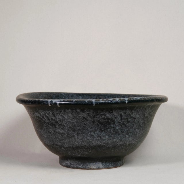 Vintage Wabi Sabi Large Blue Glazed Studio Ceramic Planter This ceramic vessel displays a soft, matte surface with...