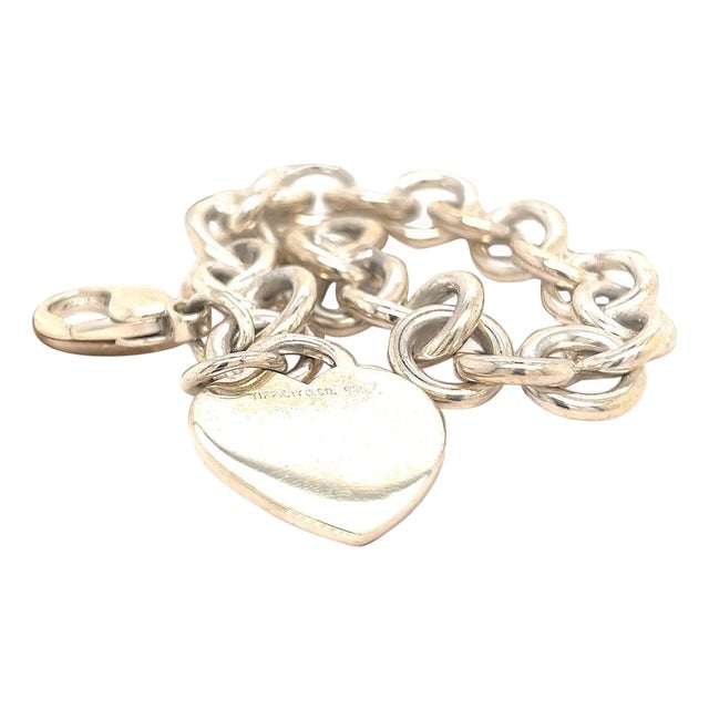 1990s Tiffany & Co Estate Heart Bracelet 7.5" Sterling Silver For Sale