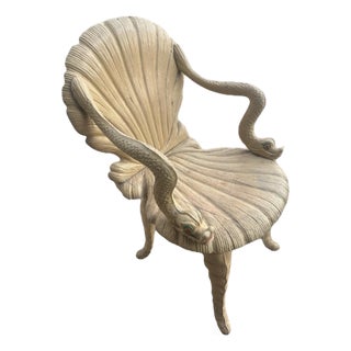 Early 20th Century Italian Grotto Clam-Dolphin Wood Chair For Sale