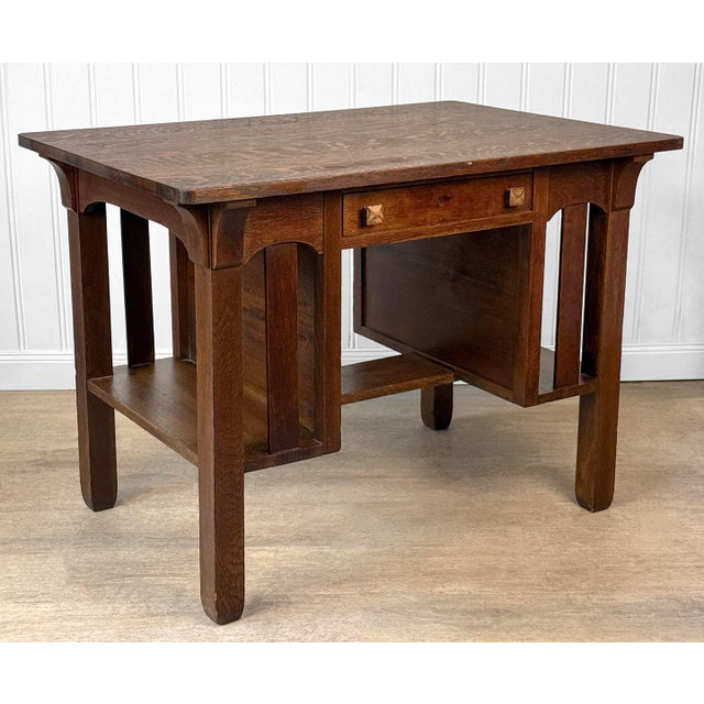 Arts & Crafts Antique Arts & Crafts Quartersawn Oak Partners Library Desk For Sale - Image 3 of 14
