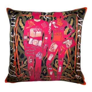 Hermes Monsieur Et Madame Leopard Vintage Silk Scarf Pillow 17" For Sale