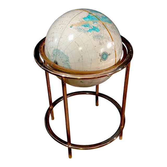 Collectible Cartographic Vintage 16" Cram's Imperial World Globe on Brass Toned Floor Stand For Sale
