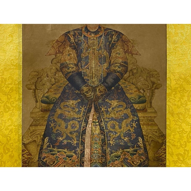 2010s Chinese Qing Emperor Queen Portrait Scroll Painting Wall Art For Sale - Image 5 of 7