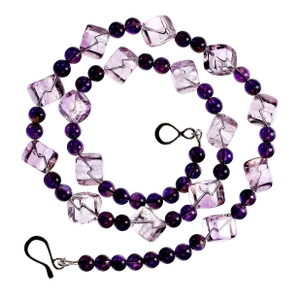 Rose of France Cubes and 6mm Amethyst Necklace