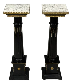 Hollywood Regency, Marble Top Pedestals, Ebonized Wood, Bronze, France, 1960s