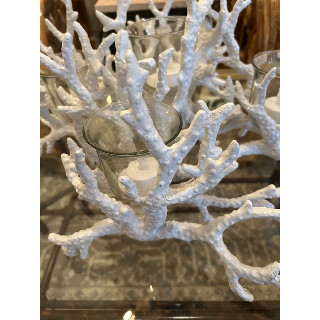 Eye catching glamorous candle holder that looks like white coral, realistically created out of iron, having five 3.5”...