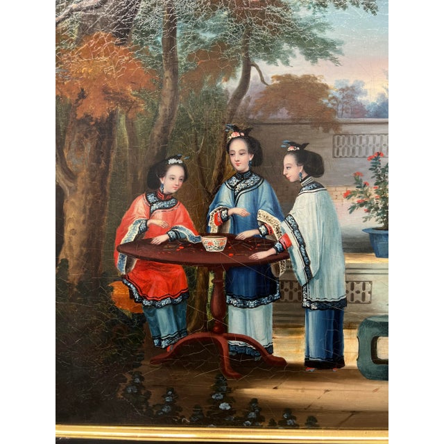 Mid 19th Century (4) Chinese Export Oil on Canvas Exterior Scenes C. 1840 National Gallery Prov. For Sale - Image 5 of 12
