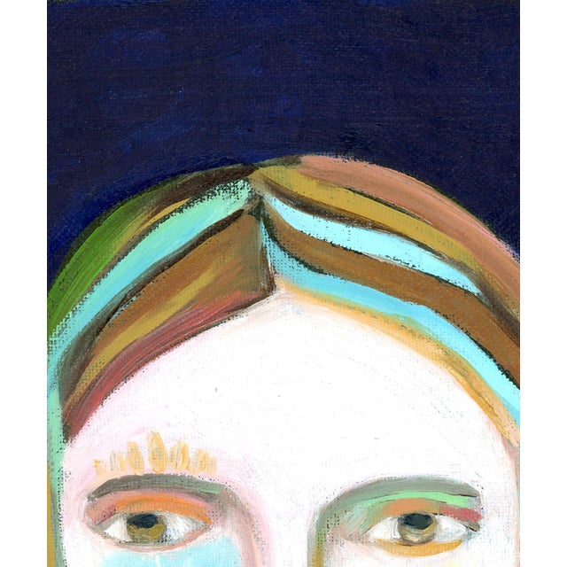 2020s Girl With Blue Flower, Contemporary Abstract Portrait Oil Painting, Signed For Sale - Image 5 of 6