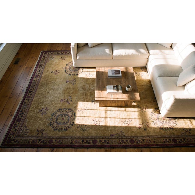 Marvelous Beige and Purple Color With Trellis Pattern Antique Chinese Rug For Sale - Image 9 of 10