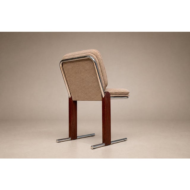 Beige Percival Lafer “Contempo” Dining Chairs, Set of 4 — Hardwood, Chrome & Chenille, Brazil, 1970s - Lot 476B For Sale - Image 8 of 18