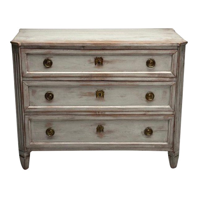 Gustavian, Swedish Commode, Gray Paint Distressed, Brass, Sweden, 1800s For Sale