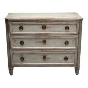 Gustavian, Swedish Commode, Gray Paint Distressed, Brass, Sweden, 1800s