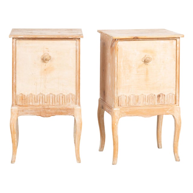 Pair of 20th Century Danish Whitewashed Pine Small Cabinet Nightstands For Sale