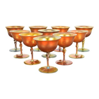 Steuben Aurene Iridescent Art Glass Goblets, Set of Ten For Sale