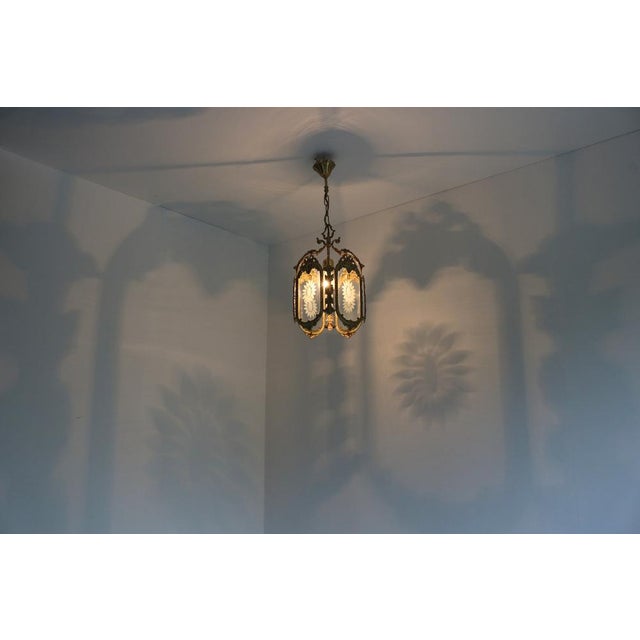 1950s French Louis XVI Style Brass and Etched Glass Lantern, 1950s For Sale - Image 5 of 12