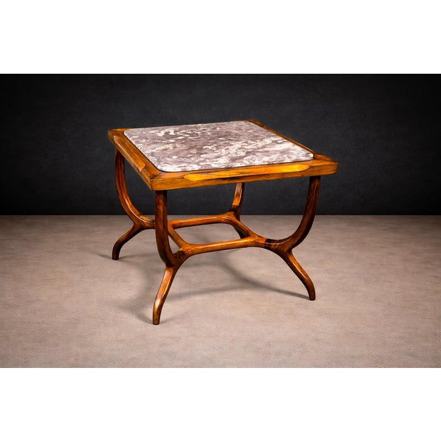Mid-Century Modern Sculptural Side Table in Caviuna & Marble, Giuseppe Scapinelli, 1950s For Sale - Image 3 of 10