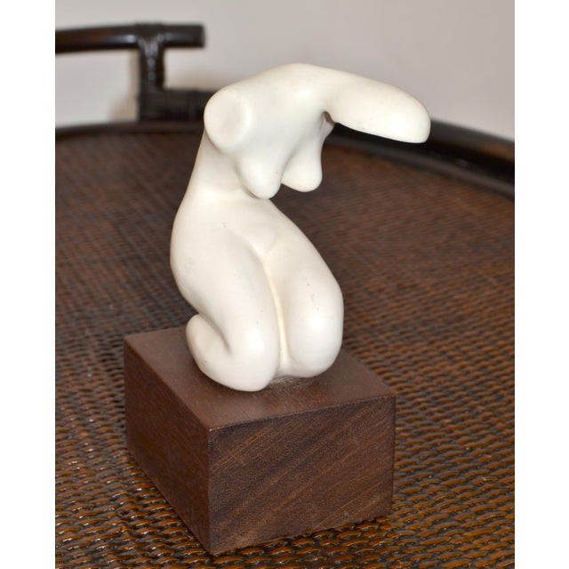 1970s Mid-Century Modern Kneeling Nude Ceramic Female Sculpture Rosewood Base For Sale - Image 14 of 14