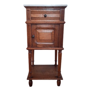 French Oak Side Table with Marble Top, 1900s For Sale