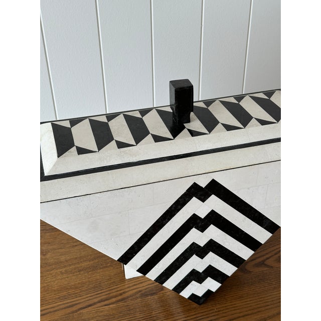 Vintage Maitland-Smith Tessellated Mactan Stone Box With Marble and Brass Inlay For Sale - Image 13 of 18