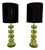 Italian Green Emerald Murano Glass Discs and Brass Lamps with Black Lampshades, 2000s, Set of 2 For Sale