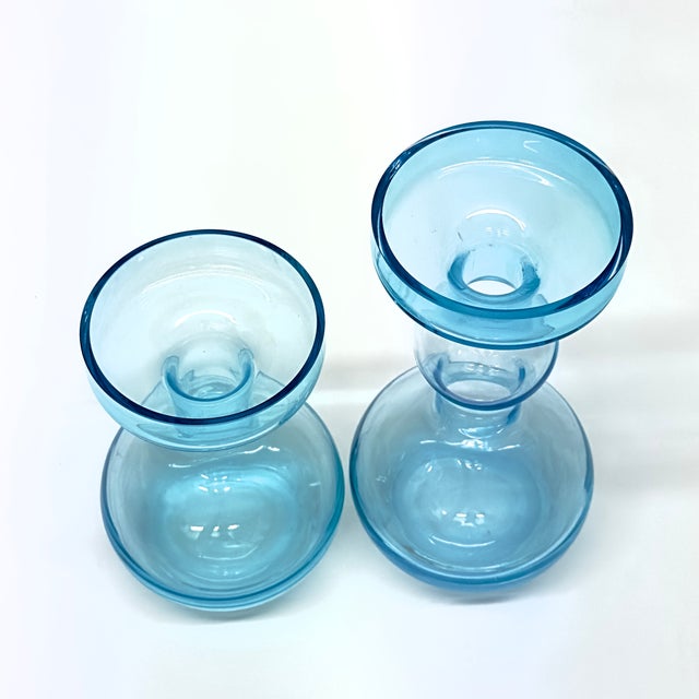 Pale Blue Glass Vases by Oiva Toikka for Nuutajärvi Finland Circa 1960s - A Pair For Sale In Miami - Image 6 of 11