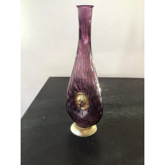 1950s Purple Murano glass vase with lions head.