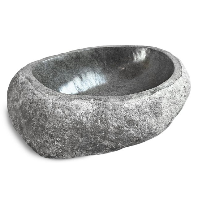 Vintage XL River Stone Boulder Bowl For Sale - Image 4 of 5