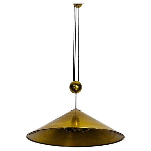Cone Shaped Brass Pendant Lamp with Counterweight attributed to Florian Schulz, 1970s For Sale - Image 14 of 14
