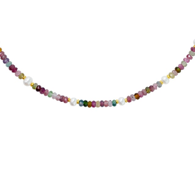 Tourmaline Pearl 14k Gold Necklace For Sale In New York - Image 6 of 11
