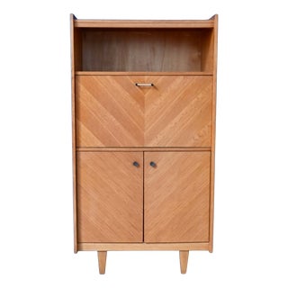 Vintage Chevron Marquetry Secretaire in Oak, 1950s For Sale