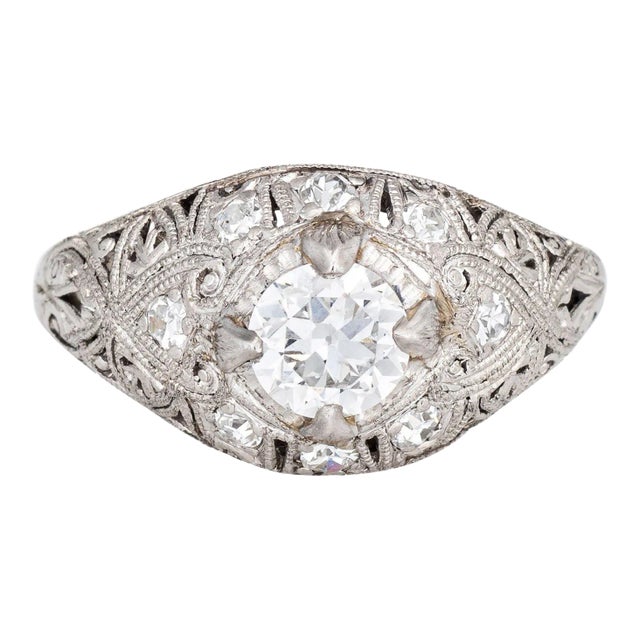 Early 20th Century Antique Edwardian 0.55ct Diamond Engagement Ring Vintage Platinum Bridal size 5.5 For Sale