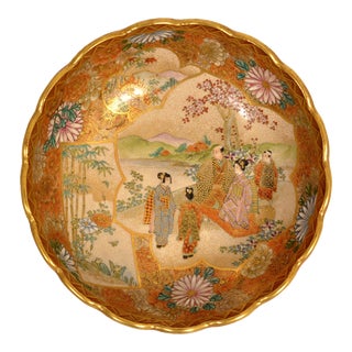 Antique Japanese Meiji Period Satsuma Pottery Bowl Imperial Figures Kizan 189 For Sale