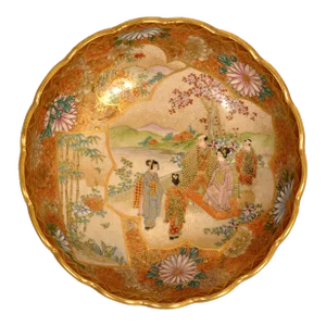 Antique Japanese Meiji Period Satsuma Pottery Bowl Imperial Figures Kizan 189