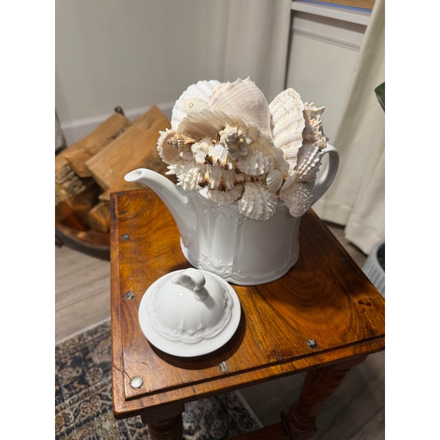 Celestial Meets the Sea Shell Encrusted Tea Pot-Coastal Art Sculpture For Sale In Chicago - Image 6 of 8