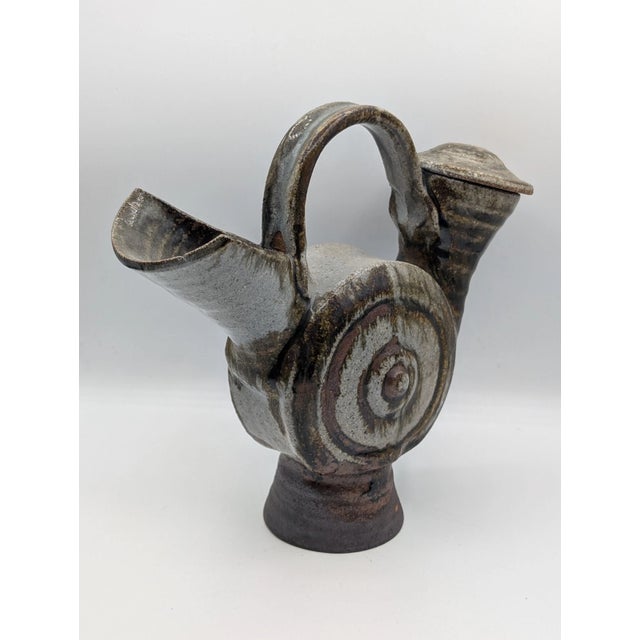 Vintage Mid Century Modern Ceramic Studio Art Pitcher With Lid For Sale - Image 9 of 16