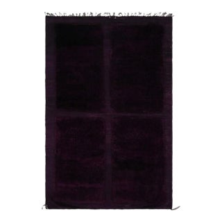 Rug & Kilim’s Moroccan Rug With Purple Geometric Pattern in a High-Low Texture For Sale