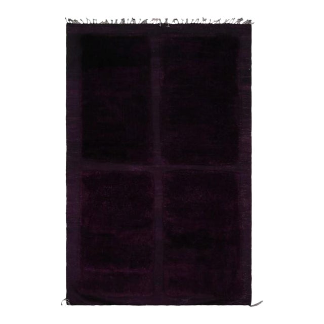 Rug & Kilim’s Moroccan Rug With Purple Geometric Pattern in a High-Low Texture For Sale
